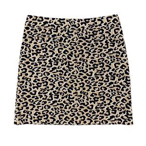 Talbots Cheetah Mini Skirt Womens 8P Petite Side Zip Inner Lined Cotton Stretch
